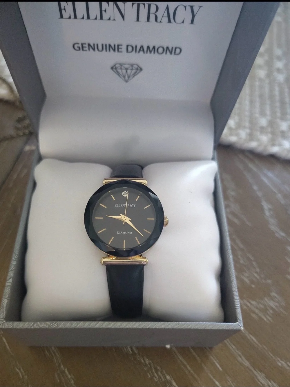 Ellen Tracy Black Dial Watch with Gold-Tone Case